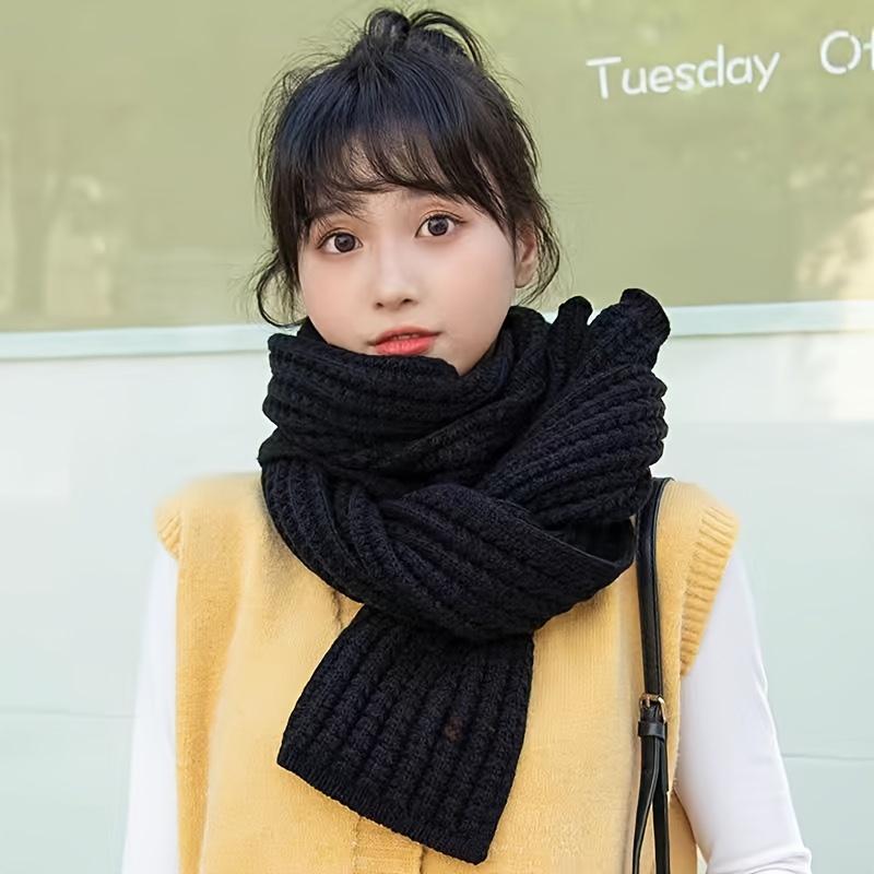 Elegant Solid Color Knit Scarf for Women - Cozy & Warm, Soft Acrylic, Stretchy, Perfect for Winter Fashion Accessory, Hand Washable - Chic Campus Style 1