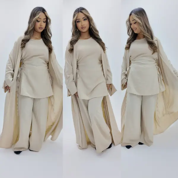 BERBISH Princess Double Cross Tie 3 PIECE COORD SET  top with Flared Sleeves + wide  leg trousers + kimono , One Size (8-18/20), Premium Quality - Womenswear Modest  set  , Casual Elegant Formal Feminine Lady Comfortable graduation modest Adjustable 1