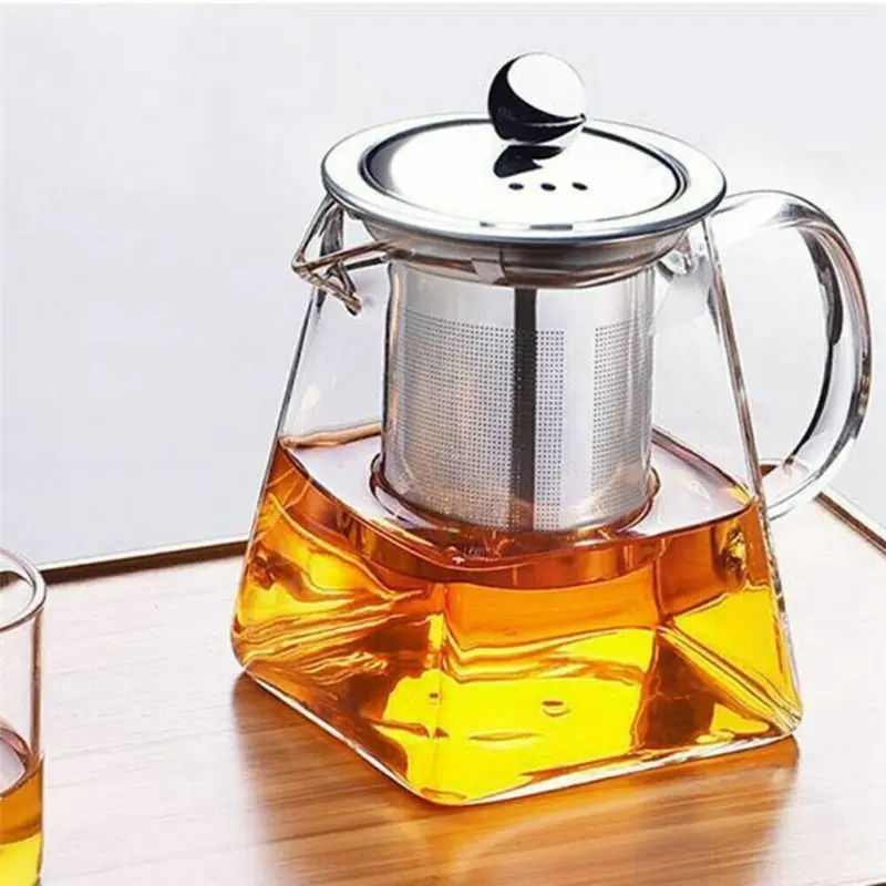 Heat Resistant Clear Glass Teapot Jug With Infuser Coffee Tea Leaf Herbal Pot UK Filter Teacup 0