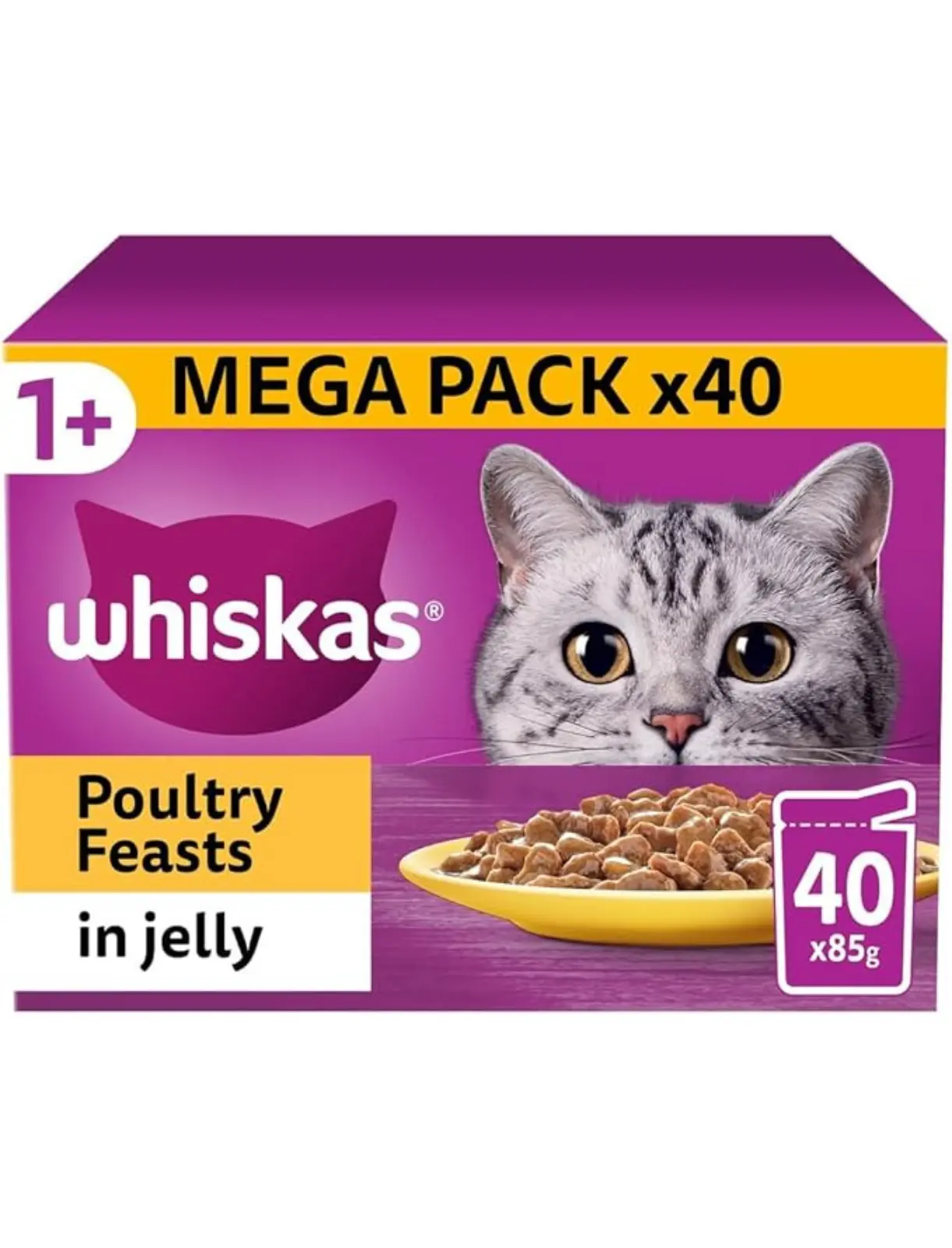 Whiskas 1+ Adult Poultry Selection in Jelly Wet Cat Food, Megapack (40 x 85 g)