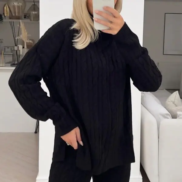 Women's Cable Knit Leggings Set with Roll Neck - Bottoms, Womenswear 2