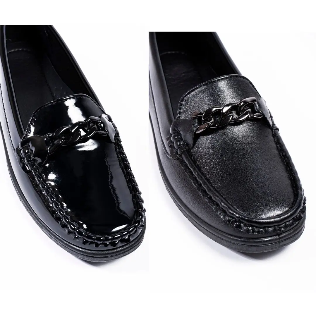 Cirila Ladies Patent and Matt  Black Slip On Loafers Walking Shoes Women Girl Footwear Classic Slipon Comfort Elegant Design Parent Lightweight Chef