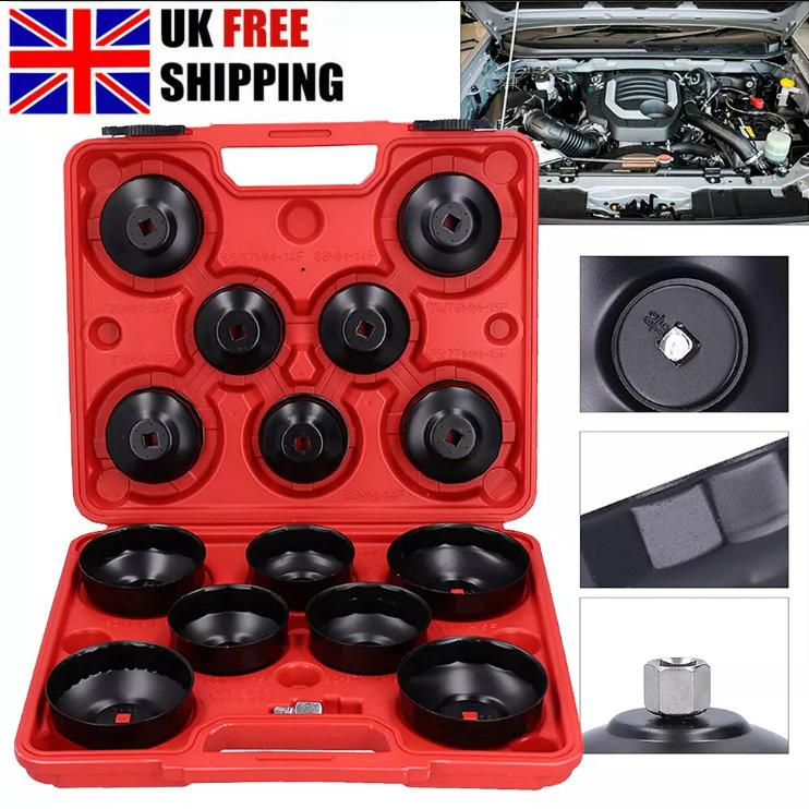 16x Oil Filter Wrench Set 1/2" to 3/8" Adaptor Cup Type Removal Tool Socket Kit 0