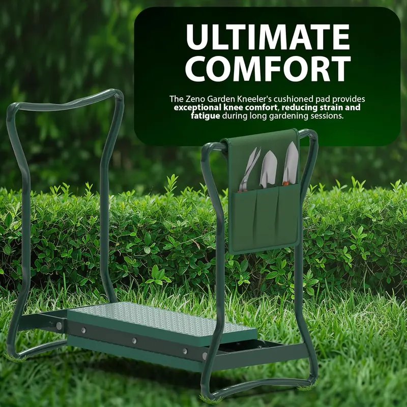 ZENO Garden Kneeler Seat with Handles | 2-1 Kneeler for Gardening | Padded Garden Kneeler | Multi-Use Foldable Garden Kneeler | Lightweight Garden Kneeling Pad | Strong Kneeling Stool with Tool Bag 1