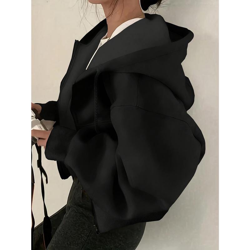 Cozy Drop Shoulder Hoodie - Fashion Hoodies with Kangaroo Pocket, Casual Zipper Long Sleeve Drawstring Sweatshirt, Soft Women's Clothing for Everyday Wear 2