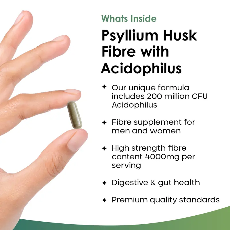Fibre Supplement 4000mg Psyllium Husk with Acidophilus - High Strength Vegan Capsules 1
