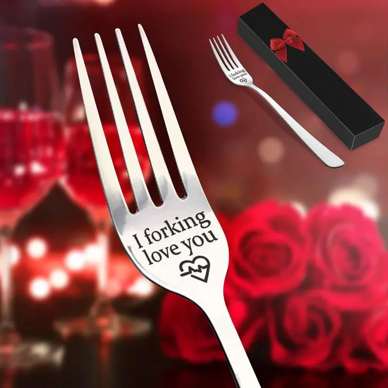 Engraved Fork, "I Forking Love You" Stainless Steel Fork with Luxury Black Box, Ideal Gift for Christmas and Valentine's Day Cutlery Lightweight 3