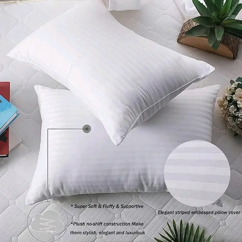 Extra Filled Hotel Pillows Egyptian Stripe Hollowfibre Filled Bounce Back Firm | Twin Pack 4