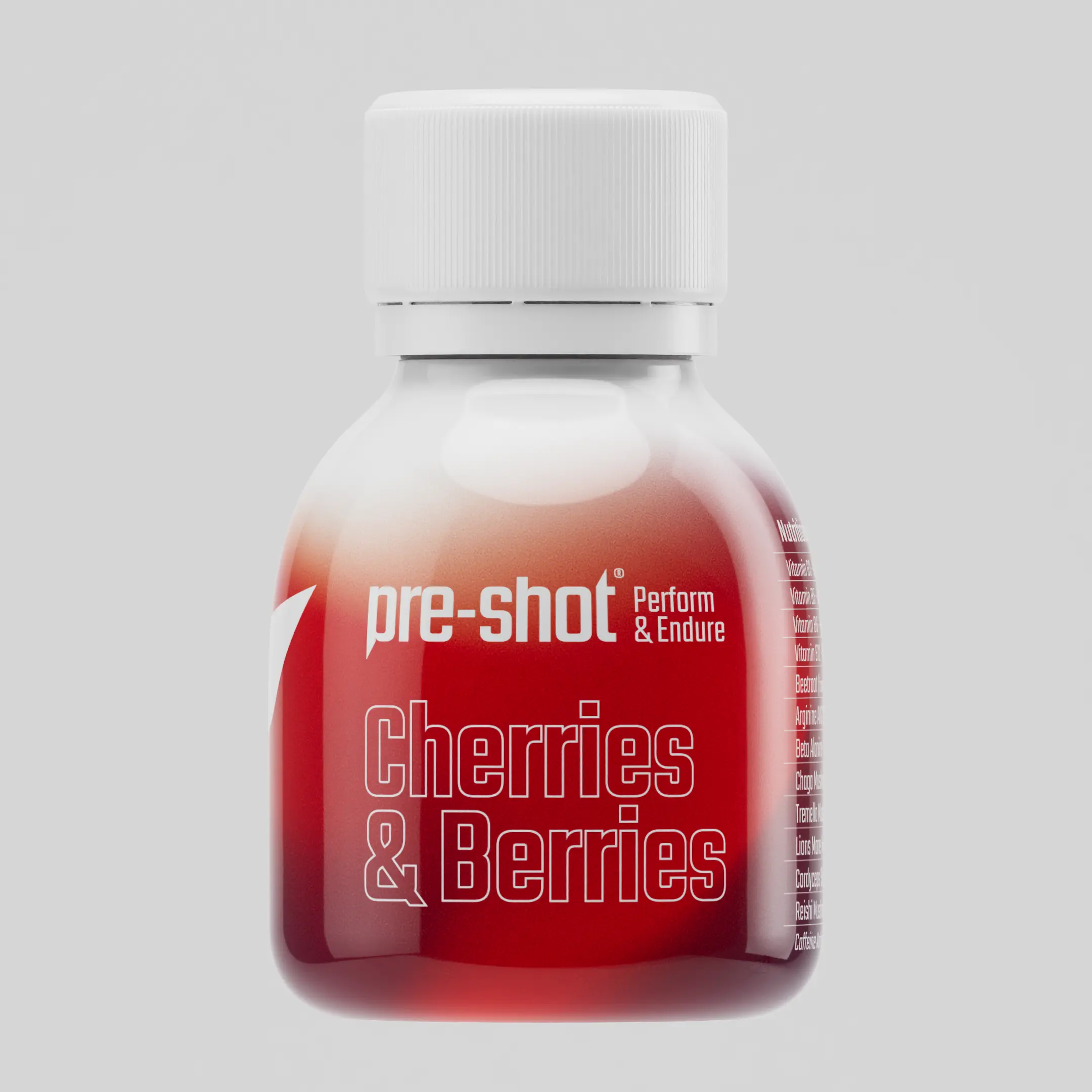 Pre-shot Pre-Workout – Natural Energy Boost with Beta Alanine,  Beetroot & Mushrooms – No Jitters, No Crash – Vegan & Sugar-Free | 6 Pack (60ml, Cherries & Berries)