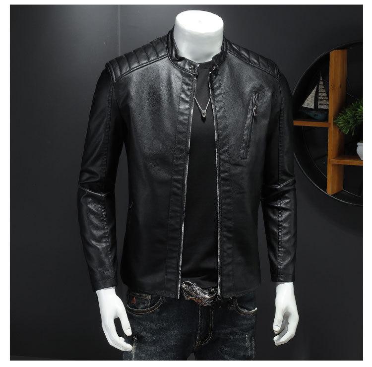 Product Introduction of New fall plus-size stand-up collar leather men's coat trend slim men's casual leather jacket 8