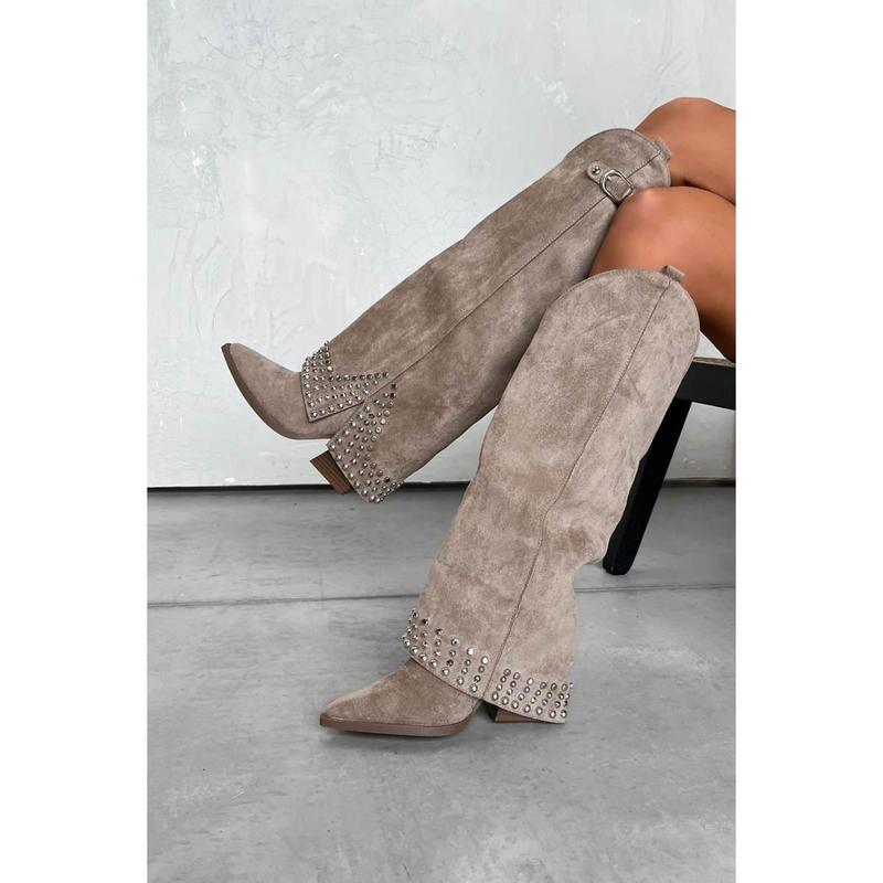 COUNTY Flared Cowboy Western Boots - Beige 2