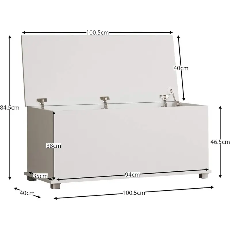Leon Storage Ottoman, Wooden Chest with Lid, Seat, Stool, Window Bench, Blankets, Bedding, Toy Box, Footstool, White 1