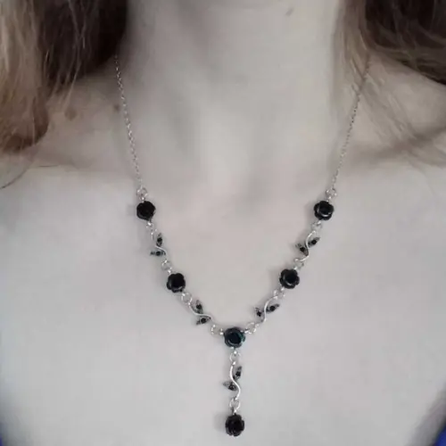 1pc Black Rose Flower & Leaf Shaped Black Gemstone Necklace, Suitable For Women's Daily Wear Valentines,Mom,Mother,Mother's Day,Gift black opal chain 4