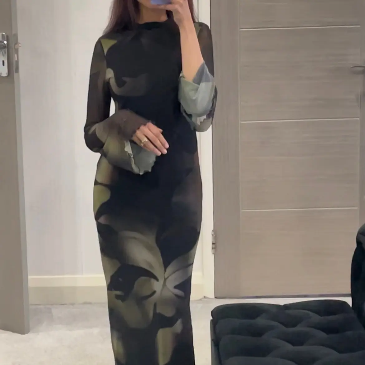 SHESOUT in the high neck printed mesh maxi dress