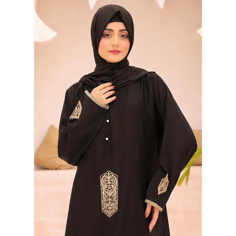 ASL-220 Aztek - Black Embroidered Abaya 2