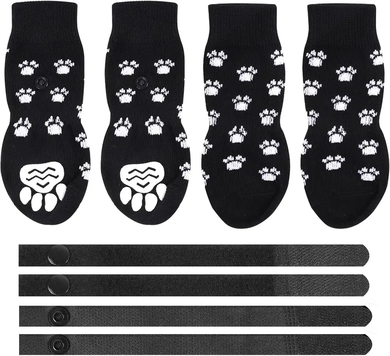 2 Pairs Anti Slip Dog Socks, Paws Stop Licking Dog Grip Socks, Pet Paw Protector, Dog Claw Socks Dog Slippers with Adjustable Strap for Puppy Dog Indoor Outdoor Hardwood Floor Walking (S) 6