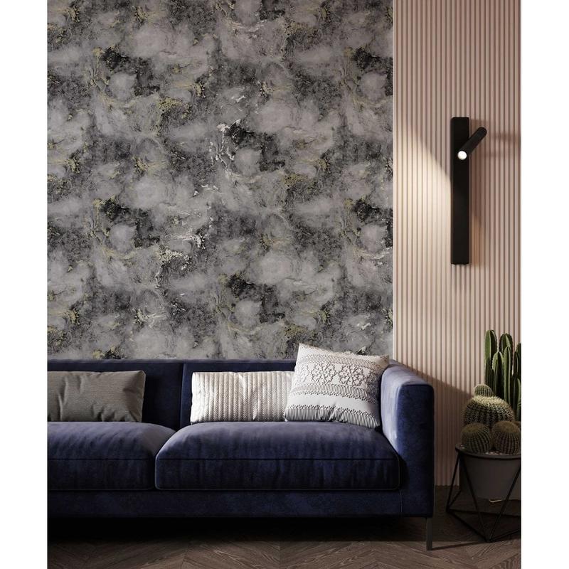 ROKYA Metallic Grey / Gold Marble Wallpaper MC7115 1