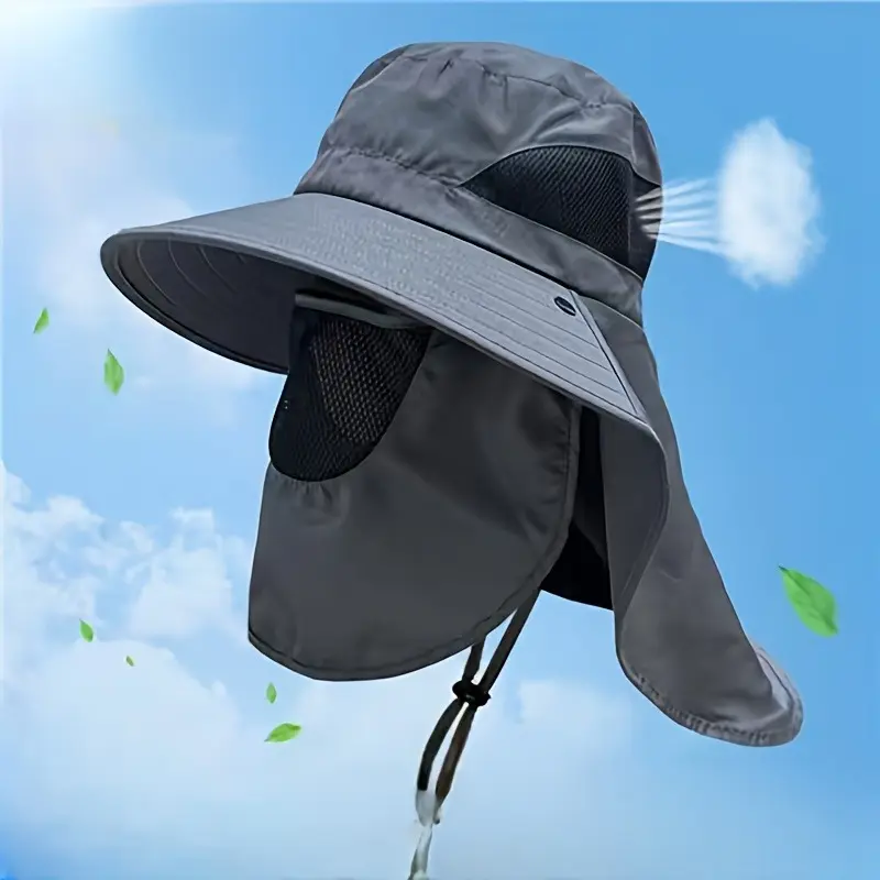 Unisex Wide Brim Boonie Hat With Adjustable Neck Strap, Breathable Mesh For Summer Sun Protection, UV Resistant Camping And Hiking Outdoor Hat 3