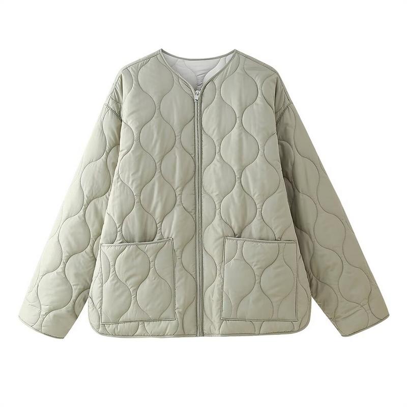 Product Introduction of PB&ZA2024 Autumn New Women's Clothing Style Round Neck Loose Lightweight Pocket Decoration Cotton Jacket Quilted Coat 4