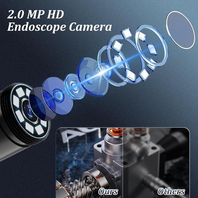 Endoscope Inspection Camera, 8 LED Lights No WiFi Snake Camera, 1920 HD Flexible Rigid Snake Camera, Waterproof IP67 Tube Sink Pipe Drain Camera for Android iOS Tablet Samsung (16.4 ft/ 5m) 2
