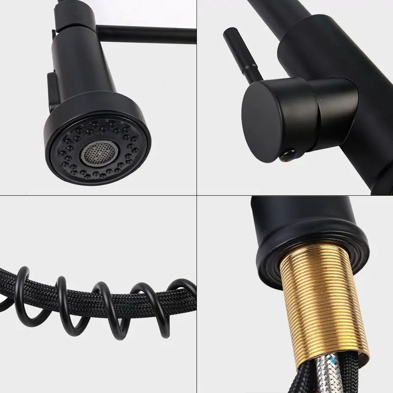 Monobloc Kitchen Sink Mixer Tap with Pull Out Hose Sprayer Single Lever - Black, for Home Improvement 5