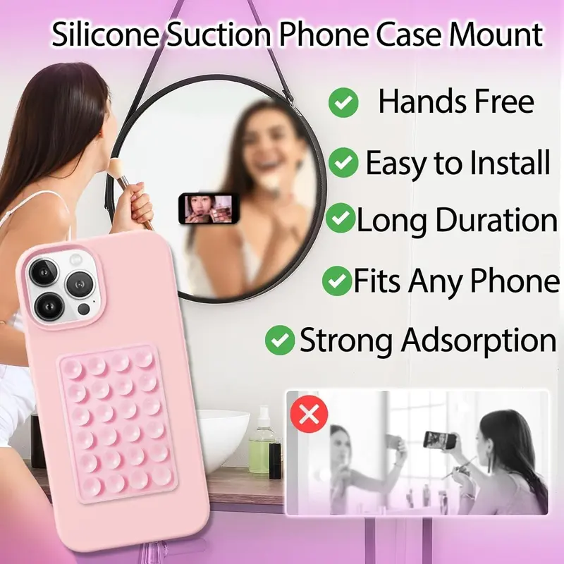 2Pack Silicone Suction Phone Case Mount, Silicon Adhesive Phone Stand Sticky for Cell Phone, Hands-FreePhone Accessories Holder for Selfiesand Videos, White & Baby Pink 1