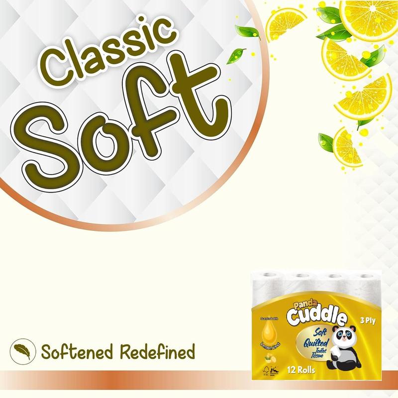 120 Panda Cuddle 3 Ply Toilet Rolls, Aloe Vera & Lemon Scented Wall-Mounted Tissue, White - Executive Design - Lightweight, Towel Wipes Napkin 7