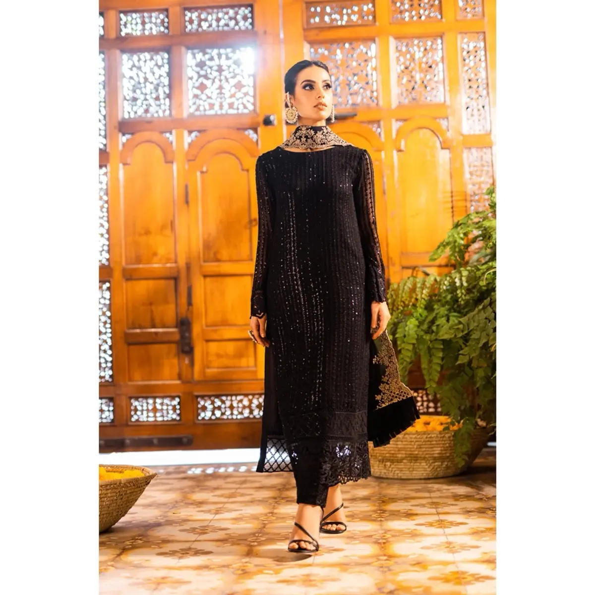 AZURE INSPIRED (SK-03) PURE SHIFFON PARTY WEAR 3 PCS SUIT