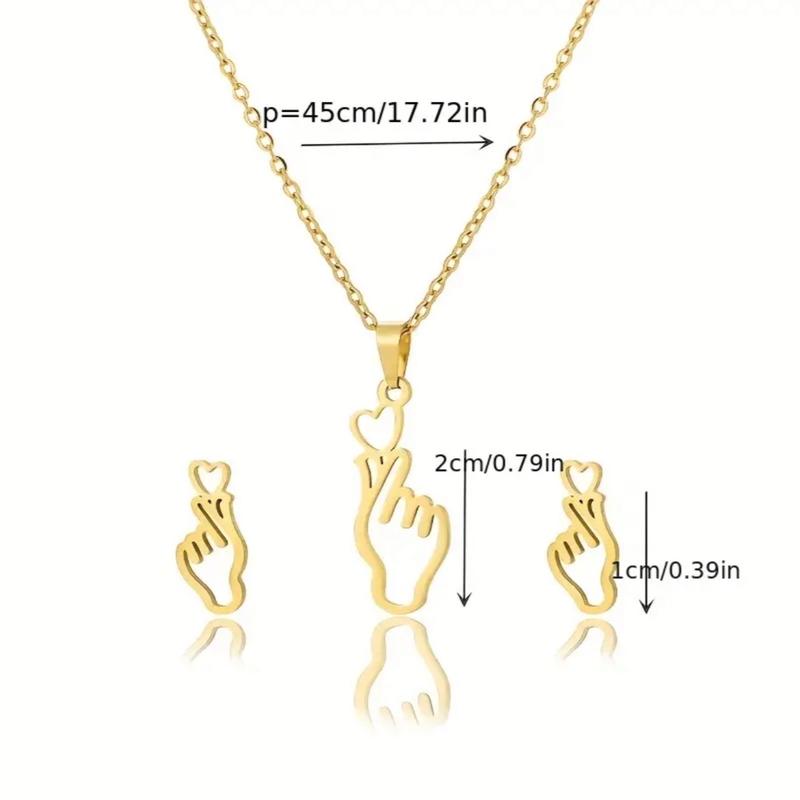 Set Perhiasan 3pcs Anting-Anting + Kalung Stainless Steel 18k Berlapis Desain Gestur Hati Lucu 3