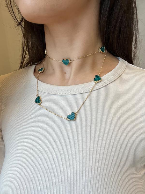 HEART MOTIF NECKLACE IN GREEN AND GOLD 2