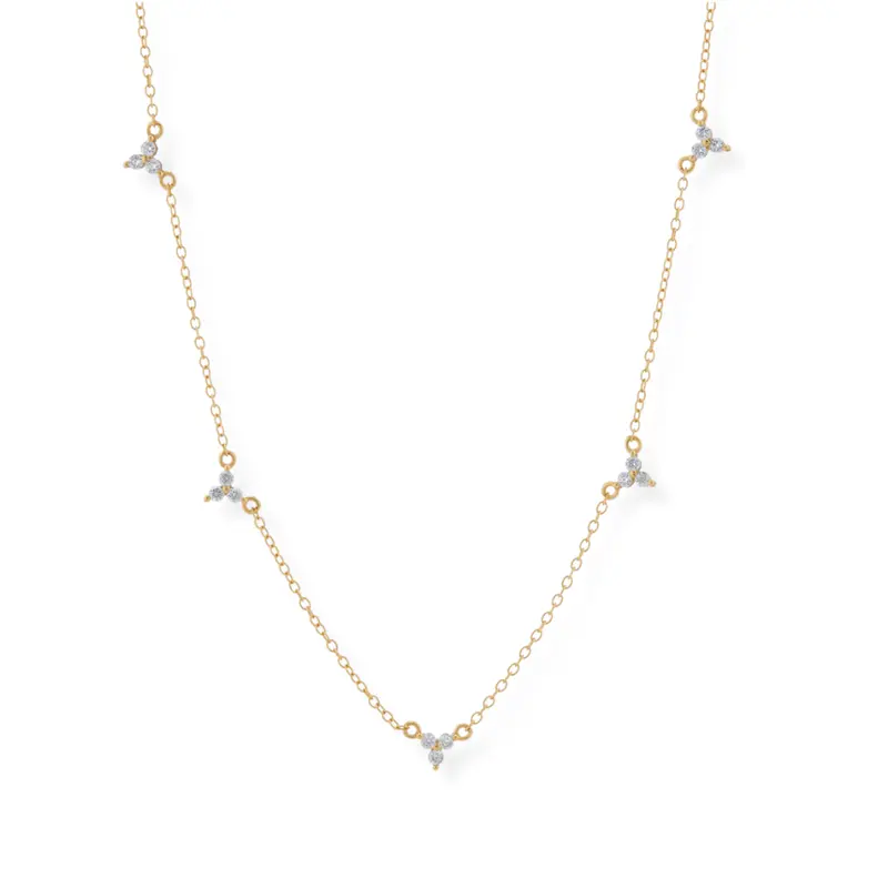 Multi Three Leaf Crystal Drop Necklace 2