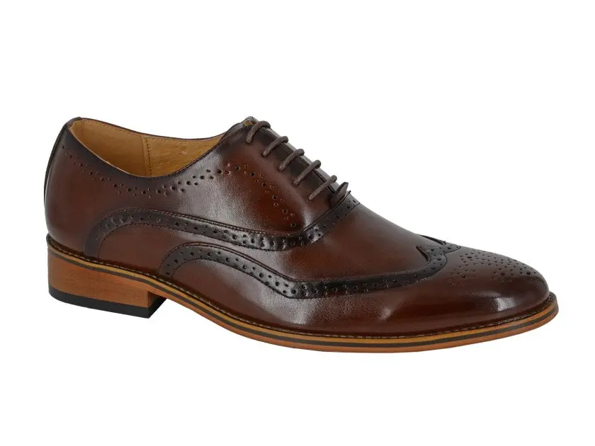 Men GOOR Brown PU 5 Eyelet Brogue Oxford Shoe Resin Sole
