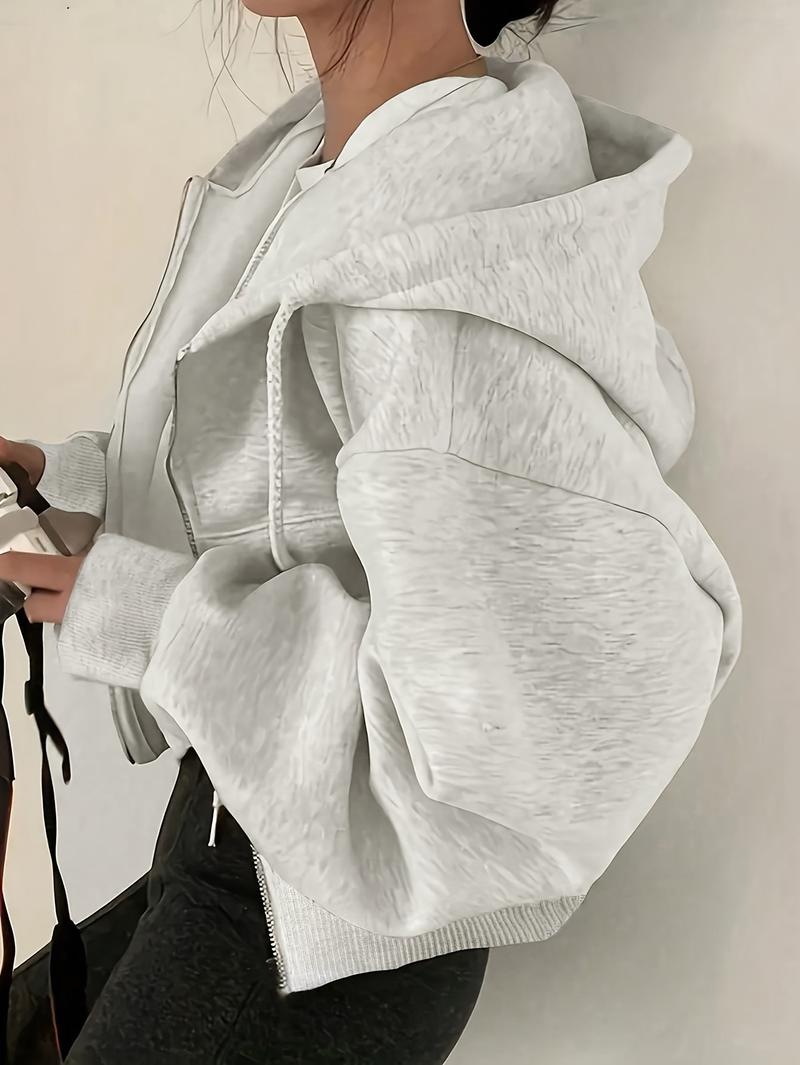 Product Introduction of Cozy Drop Shoulder Hoodie - Fashion Hoodies with Kangaroo Pocket, Casual Zipper Long Sleeve Drawstring Sweatshirt, Soft Women's Clothing for Everyday Wear 7