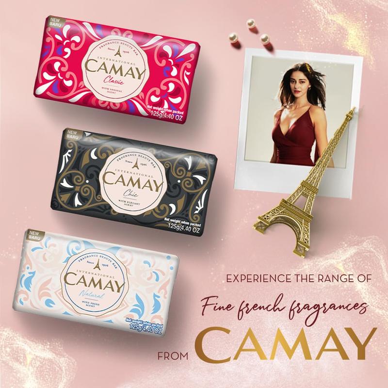 PACK OF 9 Camay Classic International Beauty Soap with Carnations & Roses Combo Pack Offer, Indulging French Fragrance, Moisturizing Bathing Soap with Nature’s Scent for Daily Skincare, Silky,Soft & Glowing Skin 125g Body Care Luxury Gentle 2