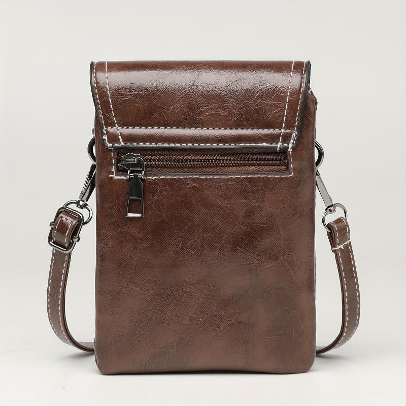Mini Retro Style Crossbody Bag, Oil Wax Leather Mobile Phone Bag, Women's Shoulder Flap Purse 4