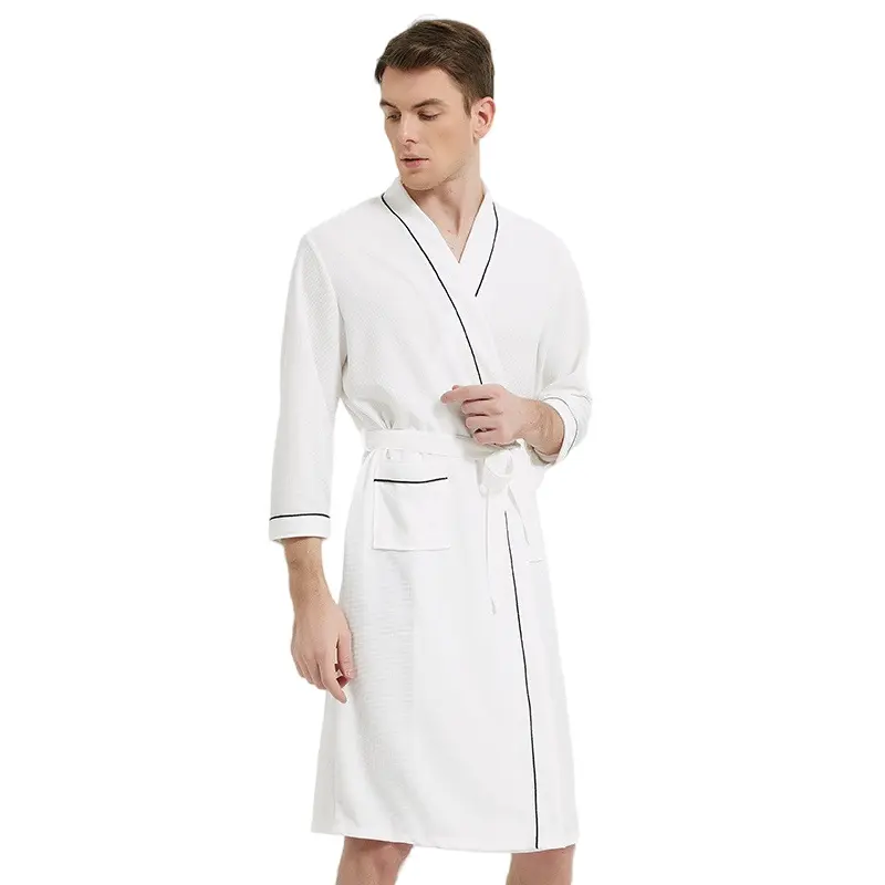 2025 Spring and Autumn New Pajamas Three-Quarter Sleeve Waffle Bathrobe Men's Plus Size Loungewear Sleepwear 0