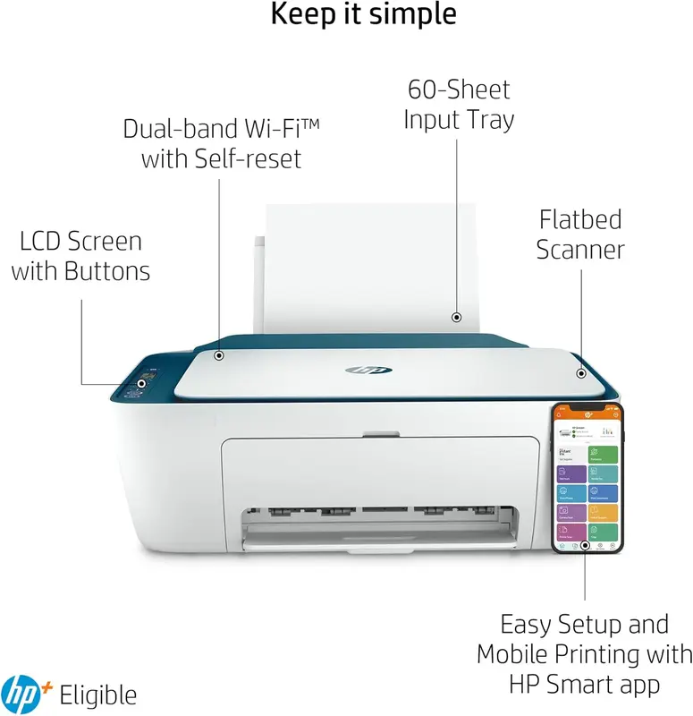 HP DeskJet 2721e All-in-One Wireless Colour Printer with 6 Months of Instant Ink and HP+ White/Blue 2