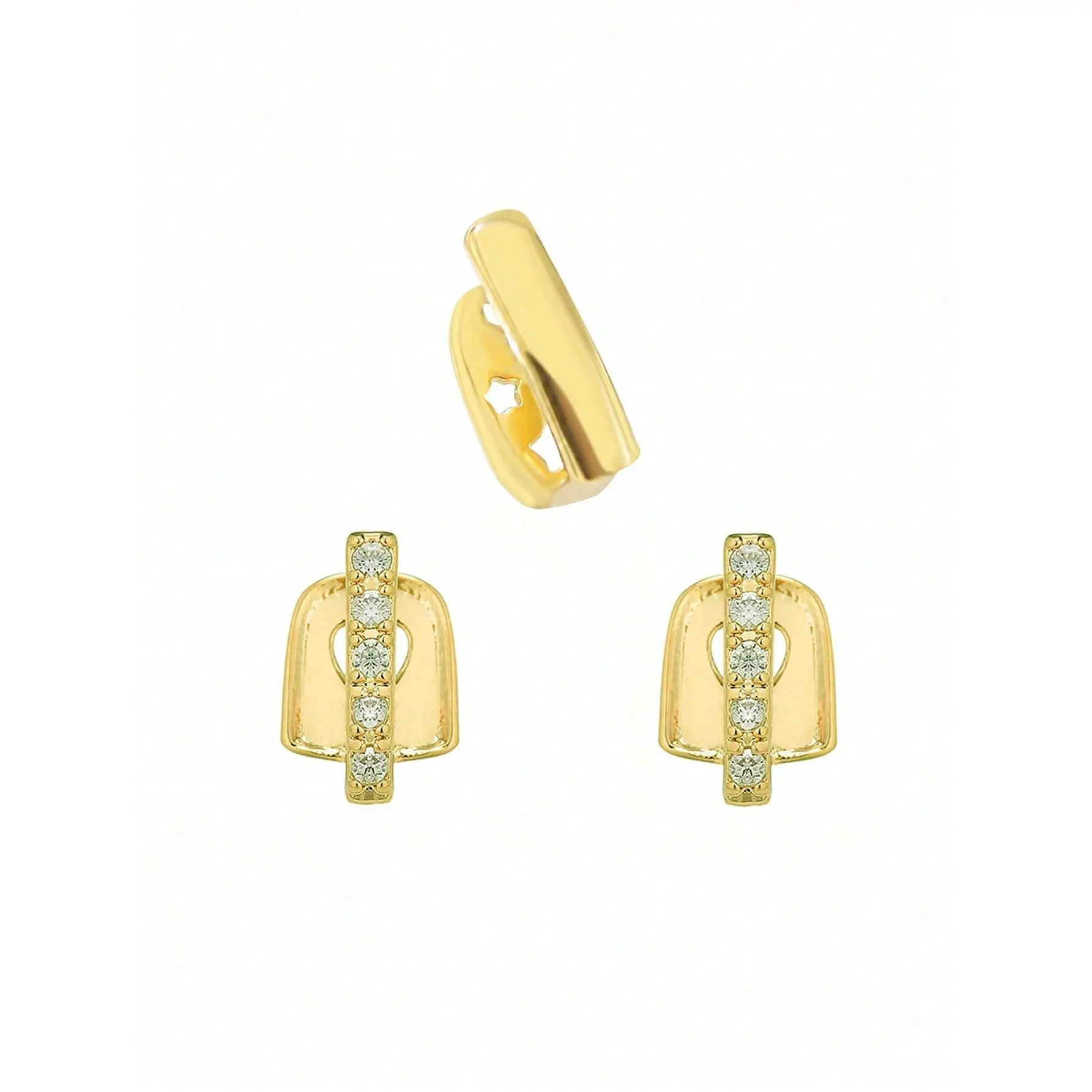 1 Set Bling Cubic Zirconia Single-Row Silver & Gold Teeth Grillz, Adjustable Unisex Hip Hop Club Rock Style