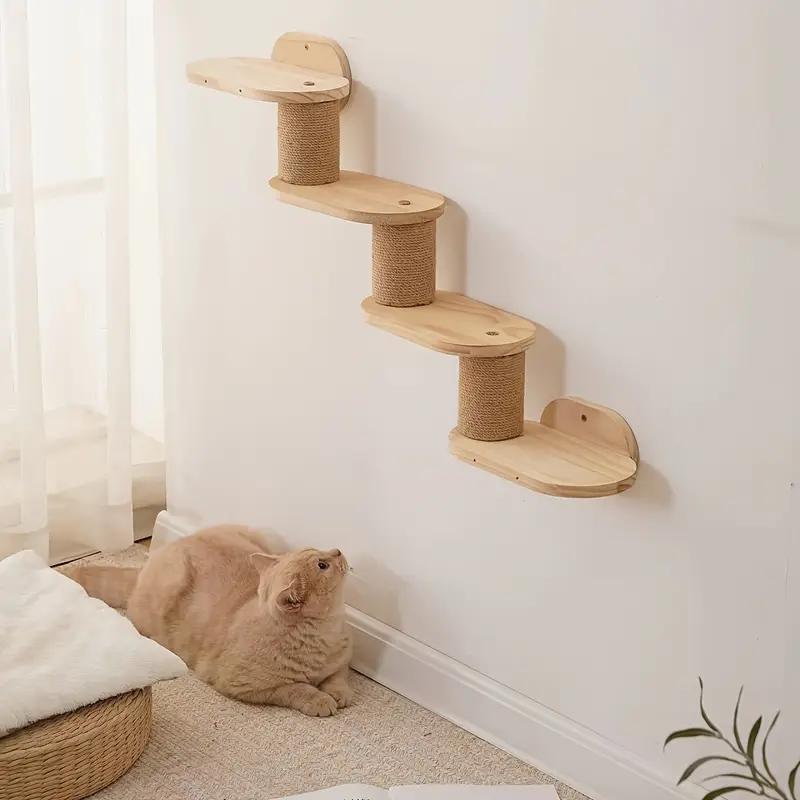 Multi-Level Wooden Cat Climbing Frame with Sisal Scratching Posts – Wall-Mounted Cat Condo & Jump Platform for All Seasons, Natural Wood Finish, Perfect for Indoor Cats, Cat Wall Climbing System 4