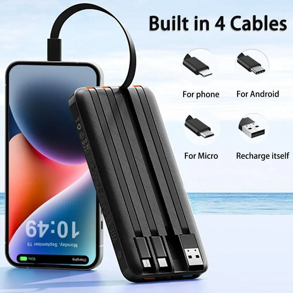 20000mAh Power 4 USB Bank Fast Charger Battery Pack for Smartphone Charging