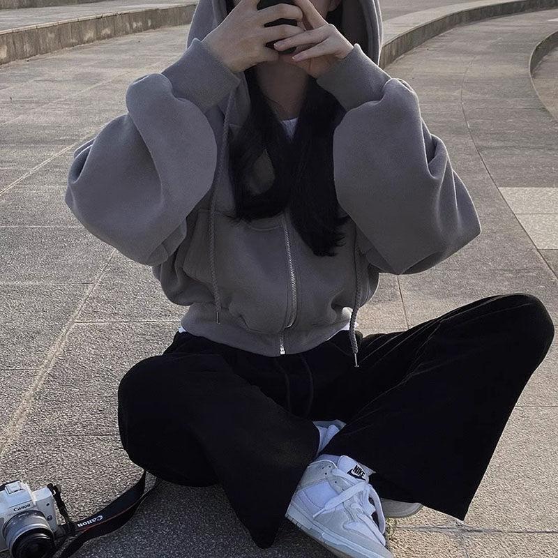 Product Introduction of Fashion Zipper Hood Sweatshirt Women Autumn Long Sleeve Crop Tops Casual Y2K Hoodies Streetwear Harajuku Female Jackets Coats 12