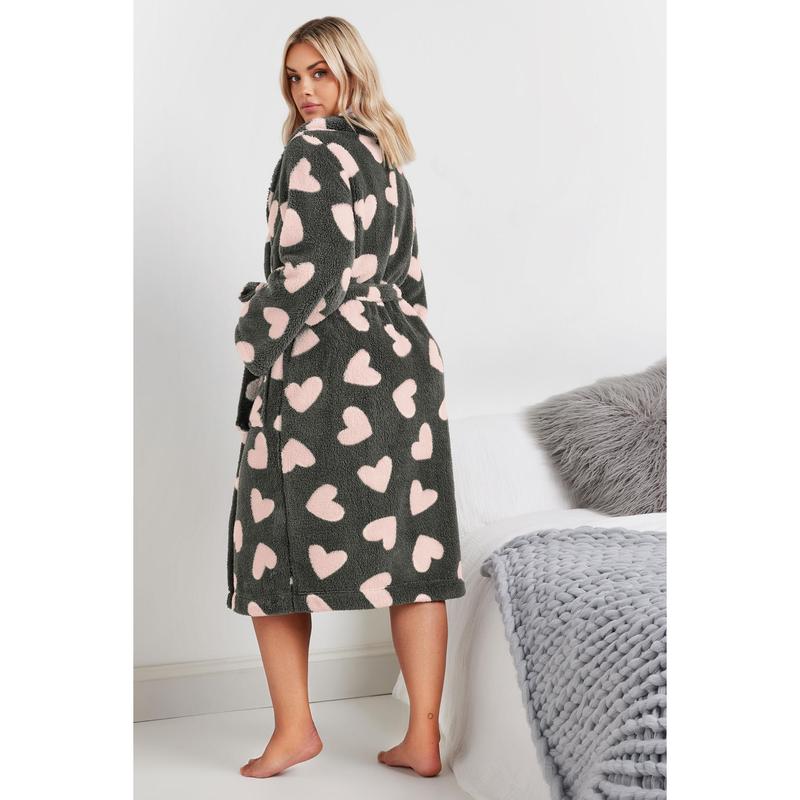 YOURS Curve Grey Love Heart Shawl Collar Dressing Gown 2