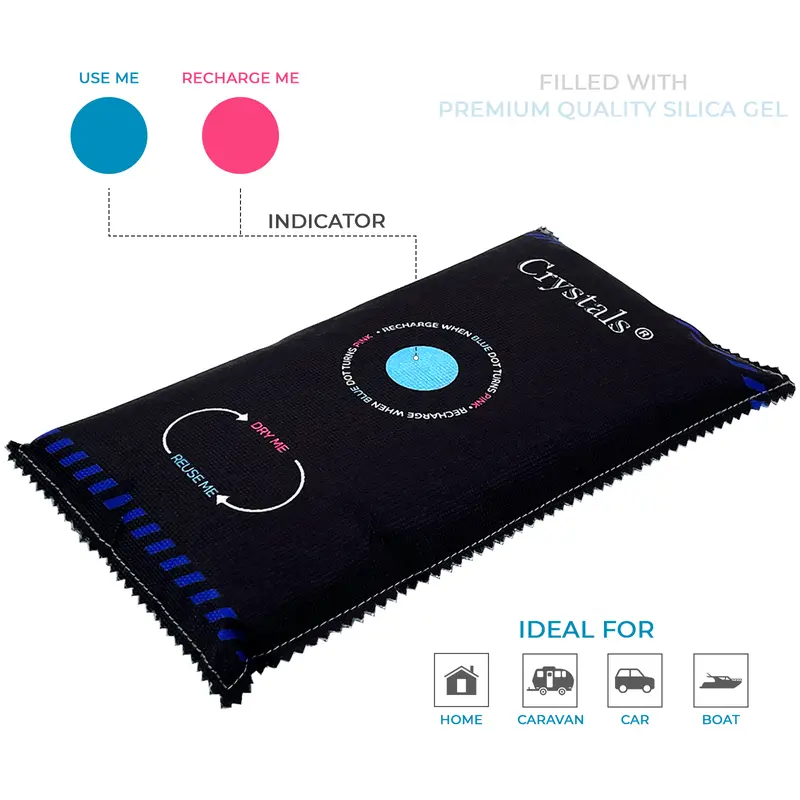 2x 1Kg Car Home Dehumidifier Large Dry Bag Moisture Killer Absorber Pad - Reusable Silica Gel with Color-Changing Indicator Windows 2