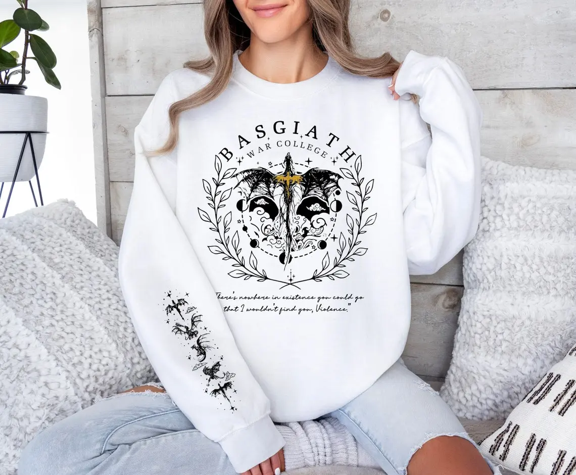 Basgiath War College Sweatshirt, Fourth Wing Shirt, Sleeve Printing, Dragon Rider Shirt, Fantasy Reader, Violet Sorrengail, Dark Academia Hoodie sweatshirt and t-shirt