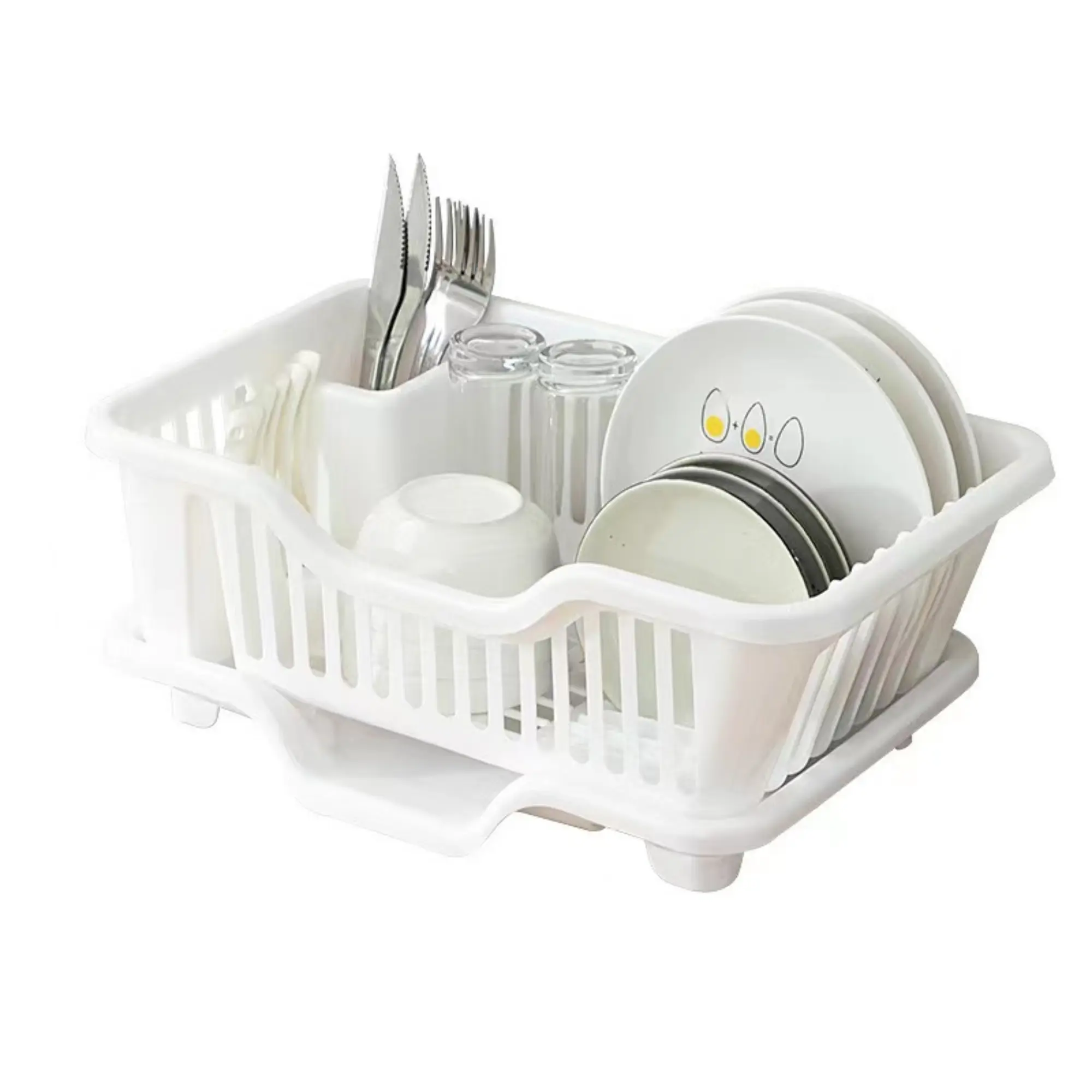 Dish Drainer-Space-Saving Dish Drying Rack for Kitchen Counter, Durable PP Plastic Kitchen Drying Rack with a Cutlery Holder, Drip Tray, Drying Rack for Dishes, Knives and Forks Organiser Utensil