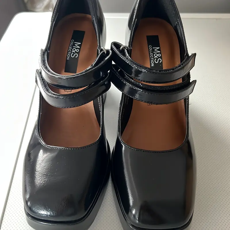 M&S COLLECTION Leather Ankle Strap Platform Heels Size 3 - Women's Comfort Shoes 1