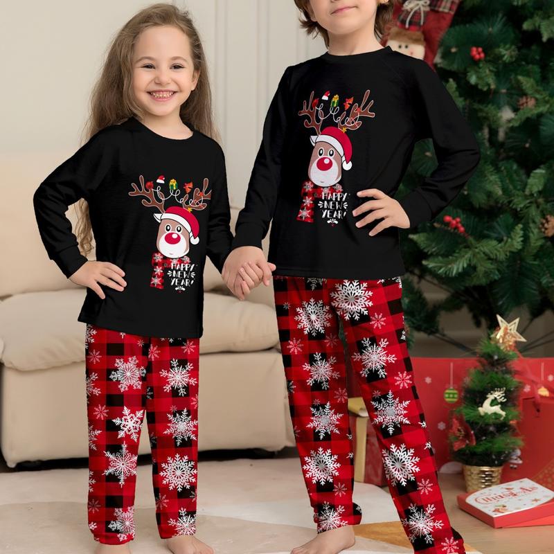 Women Men New Year's Costumes Cartoon Elk Print Christmas Parent-child Matching Pajamas Set Boys Girls Sleepwear Xmas Family Look Pjs Couples Set 1