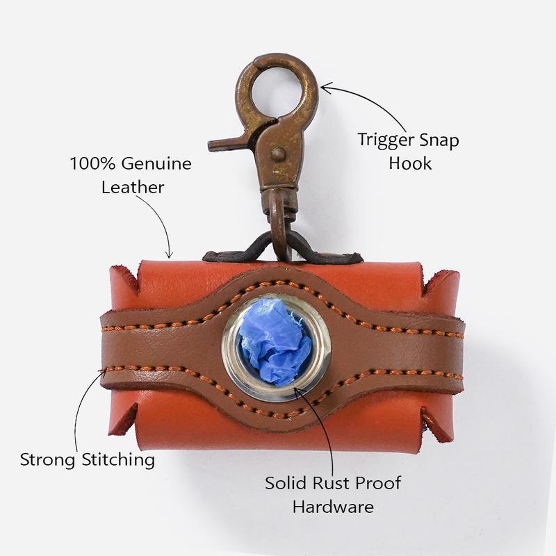 Genuine Leather Dog Poop Bag Holder for Leash, Lightweight Dispenser for Pet Waste Bags, Leash Waste Bag Dispenser | Dog Accessories | Pet Waste Bag and Treat Holder 3