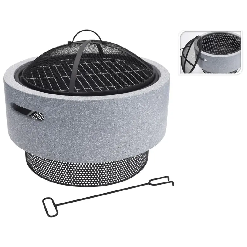 Classic Round Fire Bowl with BBQ Rack (Light Grey) - Perfect for Outdoor Parties and Winter Nights - 52 x 18.5cm Charcoal Grill Cover Stylish 0