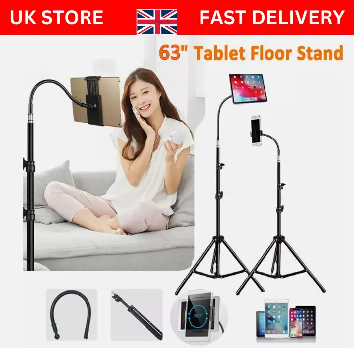 63'' IPad/Phone Folding Tripod Stand Height Adjustable Mobile Phone Tablet Floor Stand